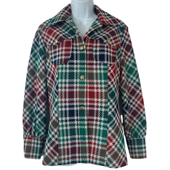 PANHANDLE SLIM VTG 70s Western Double Knit Plaid Shirt Jacket Shaket Sz M/L USA - Picture 2 of 16